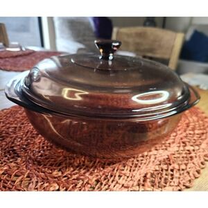 Vintage Pyrex Fireside Amber Casserole Dish with Lid | 2 Qt